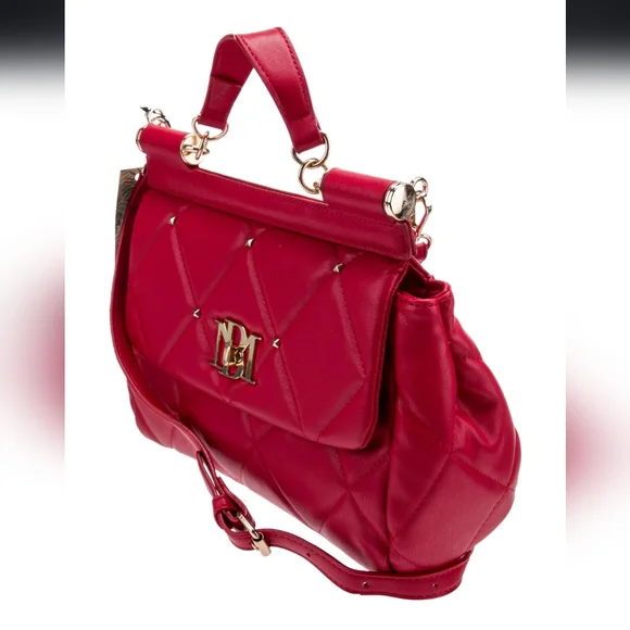 Badgley Mischka Red Quilted Padded Hand Bag NWT - Picture 3 of 6